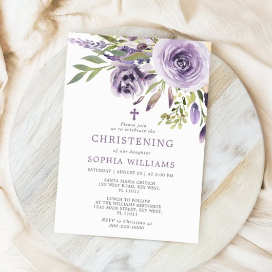 Invitation Rose Floral Christening