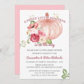 Invitation Rose Floral Citrouille rose Or Bébé fille Douche (Devant / Derrière)