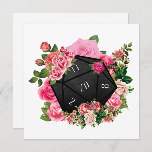 Invitation Rose Floral D20 Tabletop Dice RPG (Devant / Derrière)