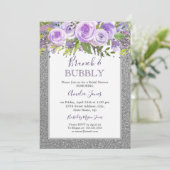 Invitation Rose Floral D'Argent Violet Brunch Et Douche Bubbl (Debout devant)