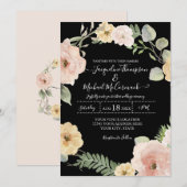 Invitation Rose floral d'automne noir n Mariage blanc (Devant / Derrière)