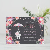 Invitation Rose floral de fille de baby shower d'invitation (Debout devant)