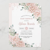 Invitation Rose floral doux Baby shower or QR Code (Devant / Derrière)
