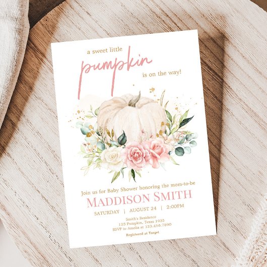 Invitation Rose Floral Doux Petit Baby shower Citrouille
