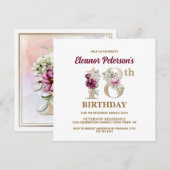 Invitation Rose Floral E 18e fête d'anniversaire (Devant / Derrière)