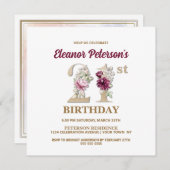 Invitation Rose Floral E 21e fête d'anniversaire (Devant / Derrière)