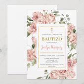 Invitation rose floral en espagnol (Devant / Derrière)