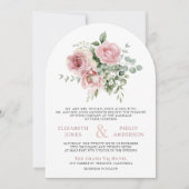 Invitation Rose Floral Eucalyptus Code QR Photo Mariage (Devant)