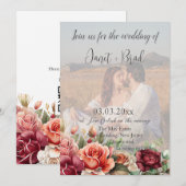 Invitation Rose Floral Eucalyptus Photo QR Code Mariage (Devant / Derrière)