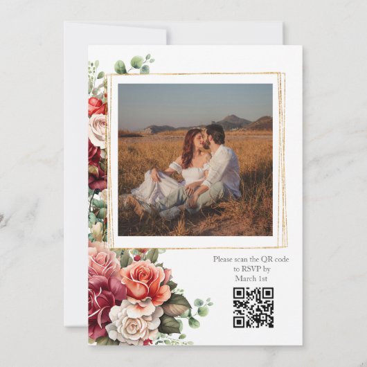 Invitation Rose Floral Eucalyptus QR Code Mariage (Dos)