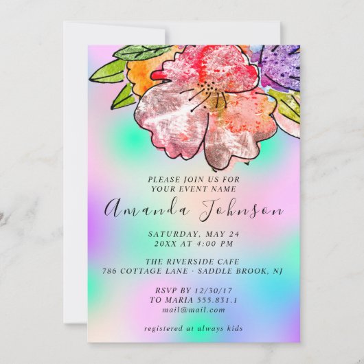 Invitation Rose floral Fête des mariées Anniversaire Holograp (Devant)