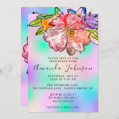 Invitation Rose floral Fête des mariées Anniversaire Holograp (Devant / Derrière)