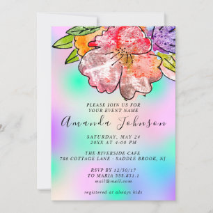 Invitation Rose floral Fête des mariées Anniversaire Holograp