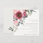 INVITATION ROSE FLORAL FÊTE DES MARIÉES BURGUNDY (Devant / Derrière)