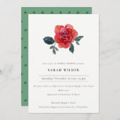 INVITATION ROSE FLORAL FÊTE DES MARIÉES ROUGE CHIC (Devant / Derrière)