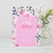 Invitation Rose Floral Fleur sauvage fille élégante 47e anniv (Debout devant)