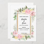 Invitation Rose Floral Flora Thème Mariage Enregistrer La Dat (Devant / Derrière)