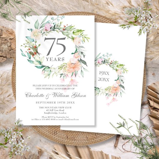 Invitation Rose Floral Garland 75e anniversaire du Mariage