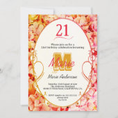 Invitation Rose Floral Girly Moderne Élégant 21e anniversaire (Devant)