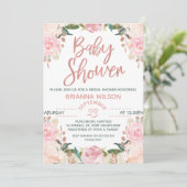 Invitation Rose Floral Gold Baby shower (Debout devant)