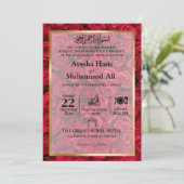 Invitation Rose Floral Gold Frame Musulman musulman Mariage (Debout devant)