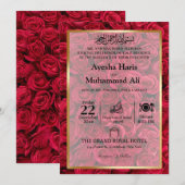 Invitation Rose Floral Gold Frame Musulman musulman Mariage (Devant / Derrière)