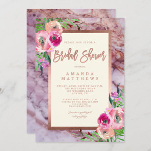 Invitation Rose Floral  Gold Pink Marble Mariage Fête de l'ma