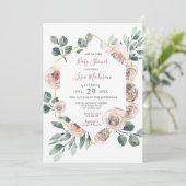 Invitation Rose Floral Green Baby shower (Debout devant)