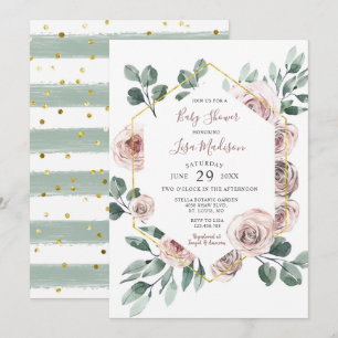 Invitation Rose Floral Green Baby shower