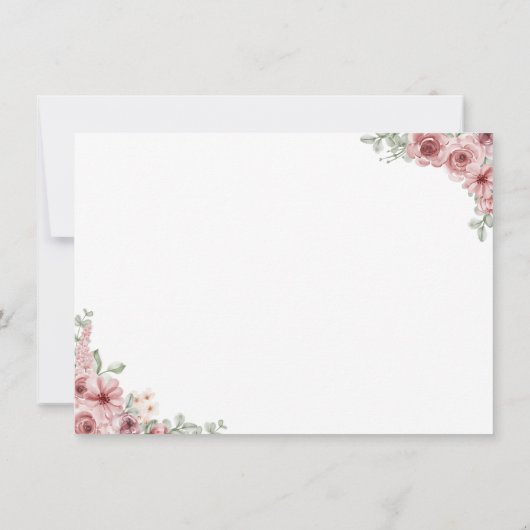 Invitation Rose Floral Heart Script Détails Fiche d'informati (Dos)