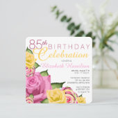 Invitation Rose | Floral Jaune 85e anniversaire Fête (Debout devant)