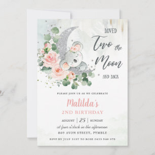 Invitation Rose Floral Koala Bear 2e Anniversaire Crescent Mo