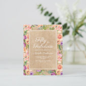 Invitation Rose Floral Kraft Rustique Violet 50e Anniversaire (Debout devant)