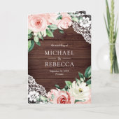 Invitation Rose Floral Lace Bois Rustique Code QR Mariage (Devant)