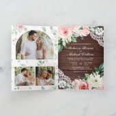 Invitation Rose Floral Lace Bois Rustique Code QR Mariage (Intérieur)