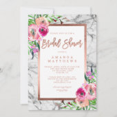 Invitation Rose Floral Marbre or Mariage Fête des mariées (Devant)