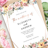 Invitation Rose floral Mariage de cadre géométrique or