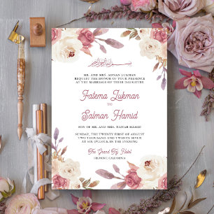 Invitation Rose Floral Mauve Poussiéreux Mariage Islamique Mu