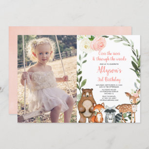 Invitation Rose floral mignon boisé fille d'anniversaire phot