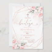 Invitation Rose floral mignonne fille espagnole Bautizo Chris (Devant)