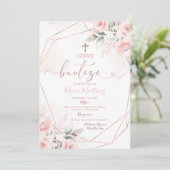 Invitation Rose floral mignonne fille espagnole Bautizo Chris (Debout devant)