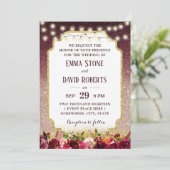 Invitation Rose floral moderne Bourgogne  or Ombre Mariage (Debout devant)