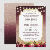 Invitation Rose floral moderne Bourgogne  or Ombre Mariage (Devant / Derrière)