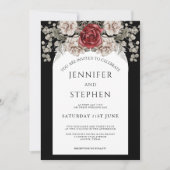 Invitation Rose Floral noir blanc Mariage Eucalyptus (Devant)