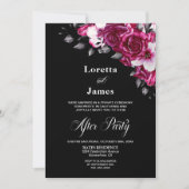 Invitation Rose Floral Noir Mariage Réception (Devant)