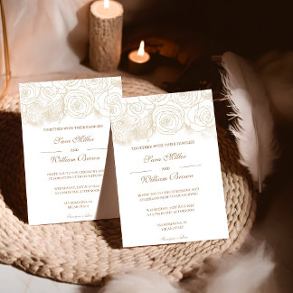 Invitation Rose floral or romantique Mariage moderne