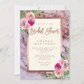 Invitation Rose floral or rose marbre Fête des mariées Mariag (Devant)