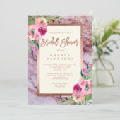 Invitation Rose floral or rose marbre Fête des mariées Mariag (Debout devant)