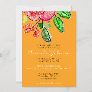 Invitation Rose floral Orange Fête des mariées douce 16e