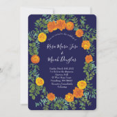 Invitation Rose Floral Orange Navy Blue Peony Mariage (Devant)